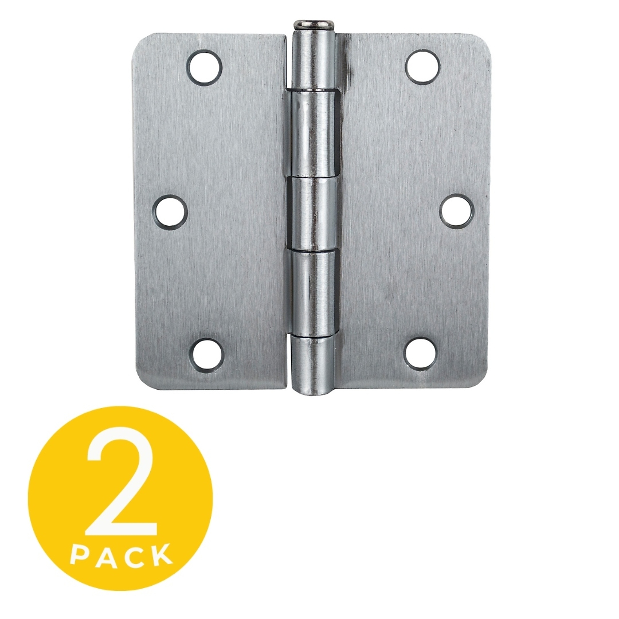 Global Door Controls Full Mortise Door Hinge — 3.5in. x 3.5in., Brushed Chrome, 1/4in. Radius, Removable Pin, 2-Pc. Set, Model# CP3535-R-26D-M